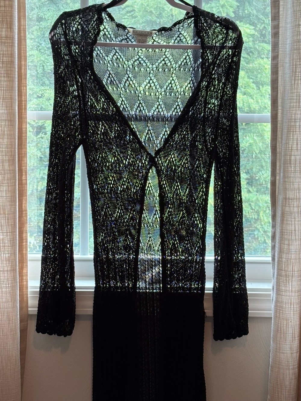 JohnPaulRichard Black Crochet Long Cover Up